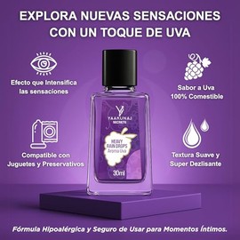Lubricante Desensibilizante ntimo Yaakunaj Secrets  Comestible  Sabor Uva  Heavy Rain Drops  Discreto  Base Agua  Hipoalergnico  Compatible Con Ltex  