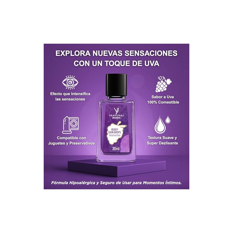 Lubricante Desensibilizante ntimo Yaakunaj Secrets Comestible Sabor Uva Heavy Rain