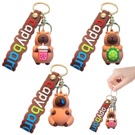 Rienan Pack of 3 Capybara Keyrings, Cute Capybara Keyring, Cute Portable Capybara Bag Pendant, Funny Xapybara Figure, Car Keyring, Backpack, Purses Pendant, multicoloured