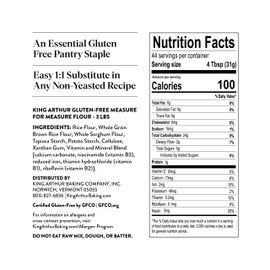King Arthur Measure for Measure Gluten-Free Flour: All-Purpose 1:1 Substitute for Wheat Flour, Non-GMO, Kosher Certified, 3 lbs Bag for Baking Cookies, Cakes, Muffins