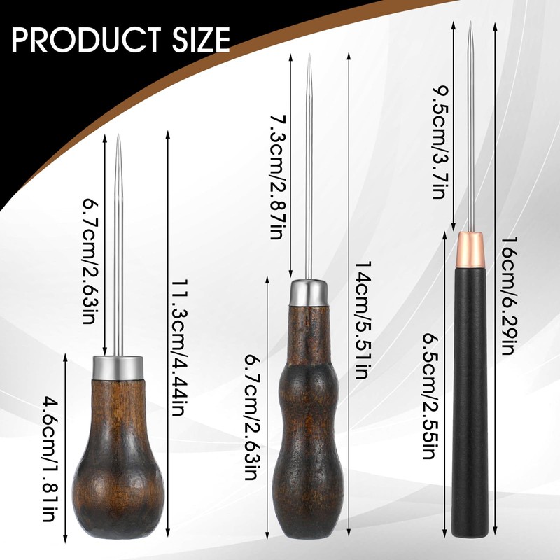 BOHUIZ 3 Pcs Scratch Awl Tool with Wooden Handle Leather