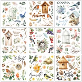 Jolliance 9 Sheets Rub on Transfers for Crafts and Furniture Rub on Transfer Stickers Decals for Wood DIY Paper Home Decor, 5.5 x 5.7 Inch Bird