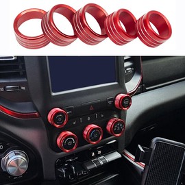 for Dodge Ram 2018-2022 Interior Accessories Air Conditioner Control Knob Cover Center Console Switch Button Trim (Red, 8.4" Display-(Except Classic))