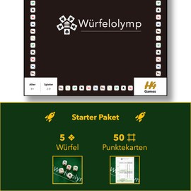 Würfelolymp - Dice Set with 5 Dice - Large Score Pad with 50 Score Cards - Dice Game Poker Game Board Game for Friends and the Whole Family (Starter Package)