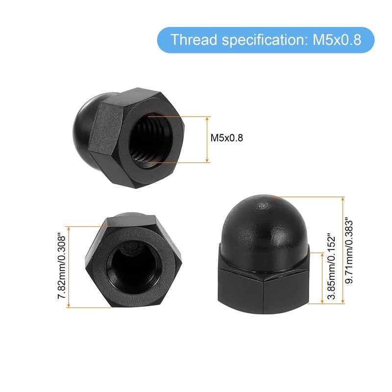 sourcing map M5x0.8 Acorn Cap Nuts, 30Pcs Nylon Dome Cap