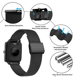 Issinlky Veryfitpro ID 205L Band, 19mm Band Stainless Steel Metal Band for GRV FC1 IDW 15 ID205S ID205G ID215G ID216 YM205L Uwatch3 Ufit GT BV205L TE021 SW020 SW021 SW023 Smartwatch