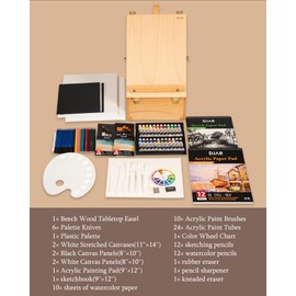 DJAR Acrylic Paint Set for Adults with Storage Box, 79 PCS Professional Paint Supplies with Desktop Easel, Acrylic Paint, Canvas and 24 Color Paints for Artists and Beginners