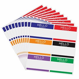 Aleplay 60 Pcs Hello My Name is Stickers - Colorful Name Badge Label 3-1/2 × 2-3/8 Inch - 6 Color Per Sheet (10 Sheets)