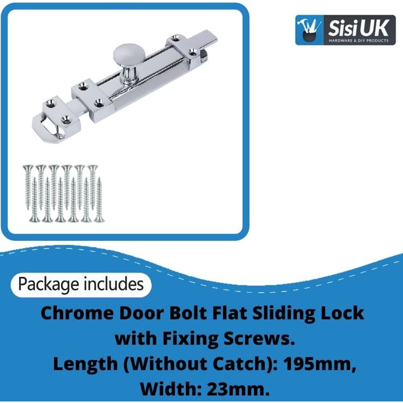 Door Bolts 8 Inch Chrome Flat Bolt Surface Door Latches
