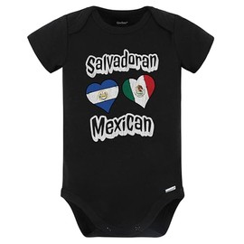 Really Awesome Shirts Salvadoran Mexican Flag Heart Combo El Salvador Mexico Baby Bodysuit Distressed (Black), 6-9 Months Black