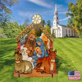 Designocracy Outdoor Nativity Manger Set, Holy Family Christmas Outdoor Lawn Decoration