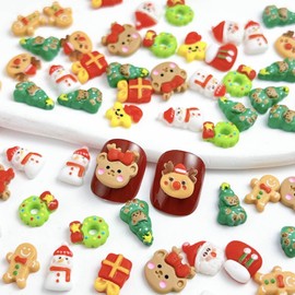 Christmas Nail Art Charms 55Pcs Resin Christmas Nail Charms Santa Claus Elk Snowman Star Socks Bear Xmas Nail Art Supplies 3D Cute Christmas Holiday Nail Jewelry Accessories for Women Nail Decorations