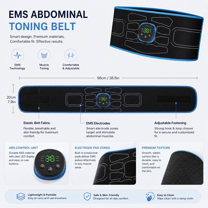 EMS Abdominal Toning Belt for Home Fitness – Portable Muscle