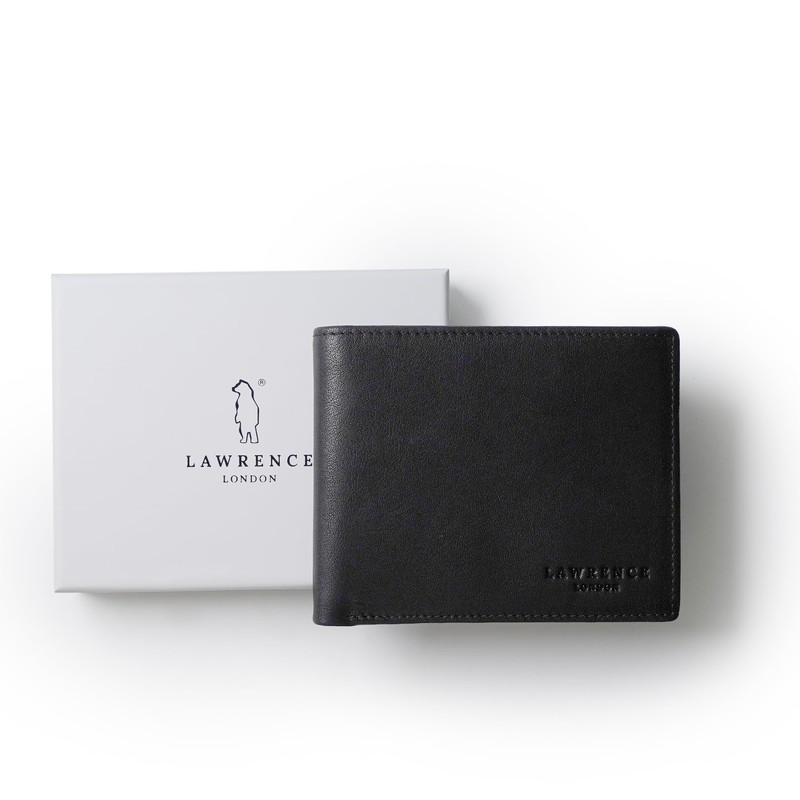 Lawrence London ® Mens Bi-Fold Wallet, Genuine Leather, RFID Blocking