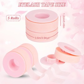 5rolls Eyelash Tape, 0.49in X 3.94yd Eye Lash Tape for Eyelash Extensions Supplies, Waterprrof Makeup Tapes Lash Tech Supplies Eyeshadow Tapes Breathable Pain Free for Sensitive Skin(Pink)