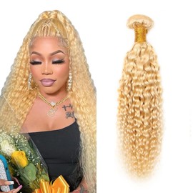 Blonde Hair Bundles 613 Kinky Curly Bundles Human Hair Unprocessed Virgin Hair 1 Bundle 24 Inch Blonde Curly Wave Bundle