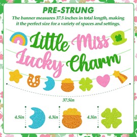 Little Miss Lucky Charm Banner St Patrick Day Decoration Girls Birthday Decor Fantasy Rainbow Party Backdrop Lucky Baby Shower Celebration Supplies