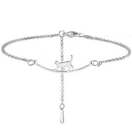 Dreamtimes Cat Anklet for Women Adjustable Foot Ankle Bracelet Jewelry Summer Beach Cute Animal Jewelry Foot Chain Christmas Lovers Gift (Silver)