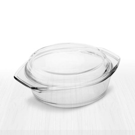 Simax Round Glass Casserole Dish: Clear Glass Round Casserole Dish with Lid and Handles - Covered Bowl for Cooking, Baking, Serving, etc. - Microwave, Dishwasher, and Oven Safe Cookware – 1.5 Quart