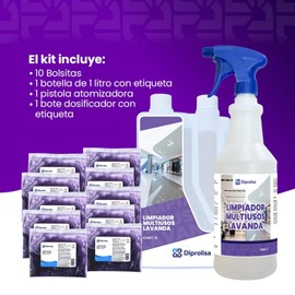 Limpiador Multiusos Lavanda 30 ml | Paquete con 10 Piezas o Kit con Atomizador + 10 Piezas | Limpiador Neutro Biodegradable | Aroma Duradero | Dipromax ((Kit: Atomizador y 10 pack))