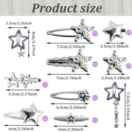 Shoyisenka 18 Pcs Star Hair Clips, Y2k Silver Hair Clips, Five Pointed Star Hair Clip, Punk Hair Accessories