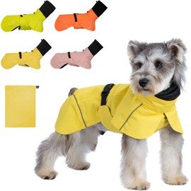 AIMYDOG Dog Raincoat, Waterproof Dog Rain Jacket with Calming Hood, Adjustable Lightweight Dog Rain Coat with Zipper Leash Hole and Reflective Strip for Small Medium Dogs Puppies(Yellow, XXL)