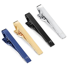 LOYALLOOK 4 Pcs Tie Clips for Men, Black Gold Blue Silver Initial Tie Clip Tie Bar Set, Ideal Gift for Father, Husband, Business, Wedding, Tie Pins with Gift Box Letter T