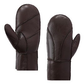 MGGMOKAY Women Leather Mittens Shearling Sheepskin Fur Lined Winter Mitten Gloves,Brown,S