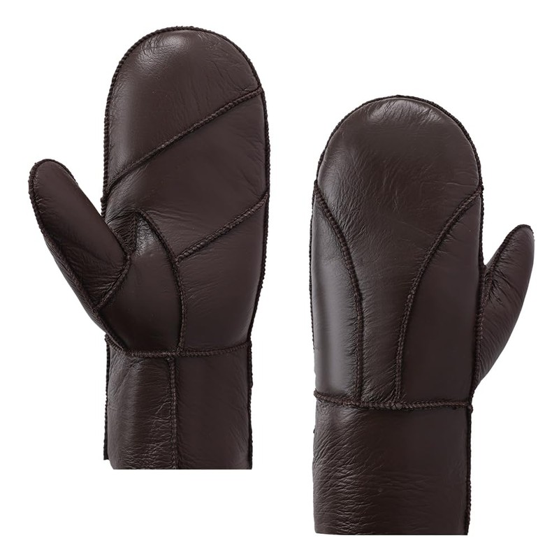 MGGMOKAY Women Leather Mittens Shearling Sheepskin Fur Lined Winter Mitten