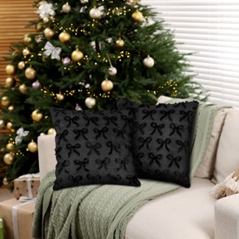 HunnmingRe Set of 2 18x18 Coquette Bow Pillow Throw Covers Soft Plush Decorative Bowknot Pillow Covers Coquette Room Ornaments for Couch Cushion Sofa Bed Chair Home Decor(Black)