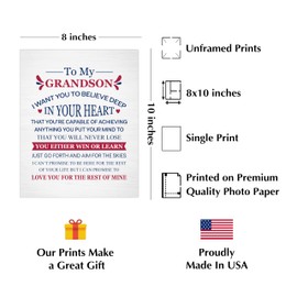 "To My Grandson" Inspirational Rustic Typographic Print - Great White Wall Art Ideal For Office Decor, Bedroom Decor, or Living Room