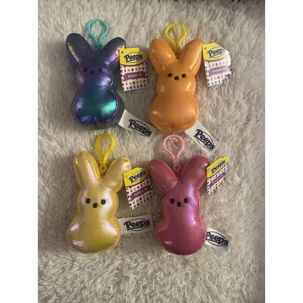 Peeps Easter Plush 4" Metallic Shimmer Bunny Backpack Clip Set