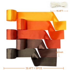 60 m Autumn Satin Ribbon 50 mm Wide Ombre Brown Orange Yellow Ribbon for DIY Crafts Gifts Packaging Party Background Wedding Birthday Bridal Shower Autumn Thanksgiving Decoration