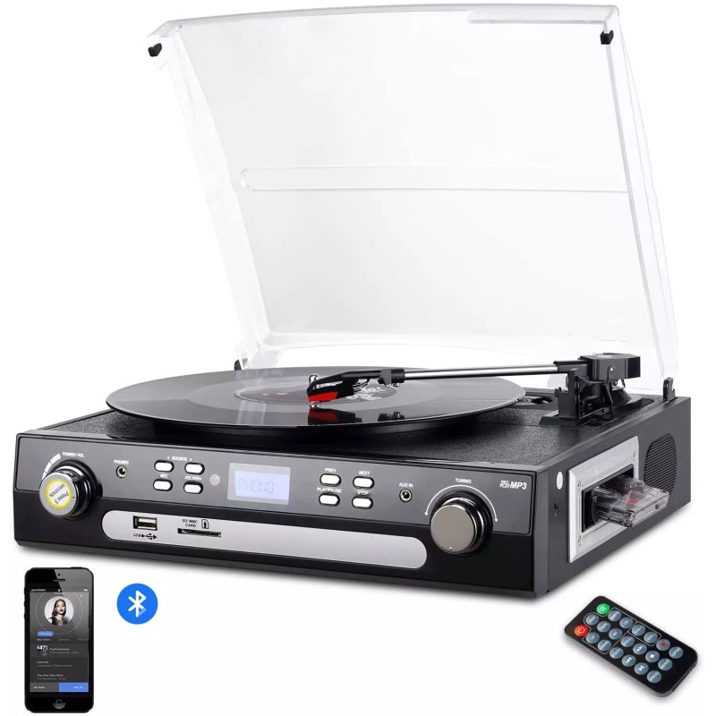 DIGITNOW Bluetooth Record Player with Stereo Speakers, Turntable for Vinyl