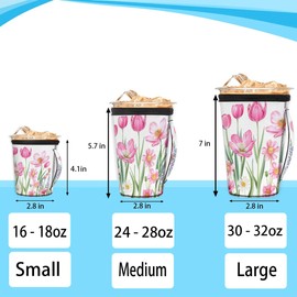 Reusable Iced Coffee Sleeve Flower Pink Beautiful With Handle Neoprene Ice Insulator Coffee Cup Sleeves Cold or Hot Drink Holder Compatible medium 24-28 OZ for Coffee Cups Beverages Gift
