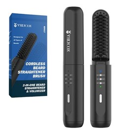 VIKICON Alisador de barba para hombres, cepillo para alisar el cabello y la barba 2 en 1, mini peine eléctrico antiquemaduras con ajuste de 3 temperat
