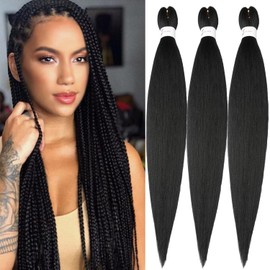 Pre Stretched Braiding Hair Natural Black Long Braiding Hair 32 Inch 3 Packs Braiding Hair Extensions Professional Synthetic Fiber Crochet Twist Braids(32inch,1B#)