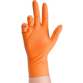 TitanFlex Heavy Duty Industrial Orange Nitrile Gloves, 8-mil, Gloves Disposable Latex Free with Raised Diamond Texture Grip, Powder Free, Rubber Glove, Mechanic Gloves,100-ct Box (Large)