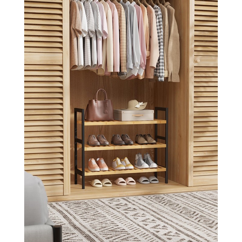 Bamboo Shoe Rack for Entryway, 27.5" x 9.8" x 25.6",