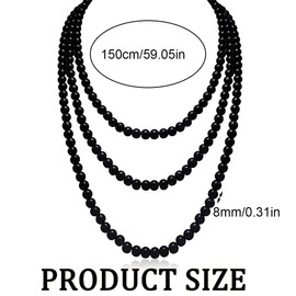 Tomedeks 1 x Pearl Necklace 150 cm, Women's Pearl Necklace, Long, 1920S Gatsby Costume Accessories, Long Pearl Necklace, Lady Black Pearl Necklace, Elegant Artificial Pearl Necklace (Black), Pearl