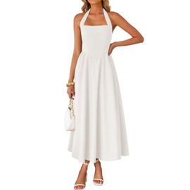 ZESICA Women's Summer Sleeveless Halter Midi Dress 2025 Off Shoulder High Waist Swing Flowy Beach Long Dresses,Ivory,Medium