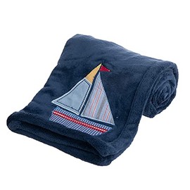 Plush Baby Blanket Super-Soft for Boys and Girls, Gifts for Kids Embroidered Fleece Baby Blanket, Portable Bed Throws for Baby Crib and Toddler Bed, 30”x40” (Navy Sailboat)