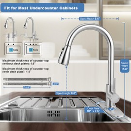 Homikit Kitchen Faucets with Pull Down Sprayer & Soap Dispenser, Brushed Nickel High Arc Stainless Steel Single Handle Kitchen Sink Faucet with Deck Plate for Farmhouse Utility Camper Laundry Rv