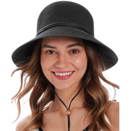 Simplicity Straw Hat for Women Black Sun Hat Womens Hats UV Protection Large Brim Cute Sun Hats for Women Beach Summer Gardening Hat, Black