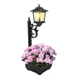 SAKSIAPRO Solar Lamp Post Light with Planter, 2 in 1 Outdoor Flower Pots, Wall Mount or Freestanding Waterproof Solar Post for Lawn, Patio, Front/Back Door