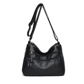 PORRASSO Women's Shoulder Bag Multi Bag Shoulder Bag Leather Waterproof Handbag Shoulder Bag for Work Travel Shopping Daily Use, black, Casual, vintage