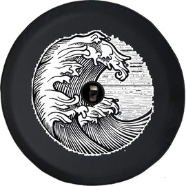 556 Gear Classic Ocean Waves JL Spare Tire Cover with Backup Camera Black Size 33 Inch