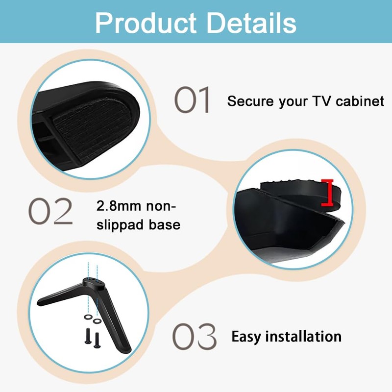 Anti-Slip TV Stand Leg, Base Pedestal Feet Replacement With Screws