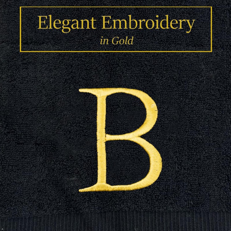 Decorvo Black and Gold Bathroom Hand Towel - Monogrammed Luxury