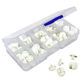 KS24 Products® Assortment Box Plastic Book Screws White | Slotted on Both Sides | 10 Pieces Each x 3.5 mm, 5 mm, 7 mm, 8 mm & 10 mm | For Stapling Menus, Brochures and Much More